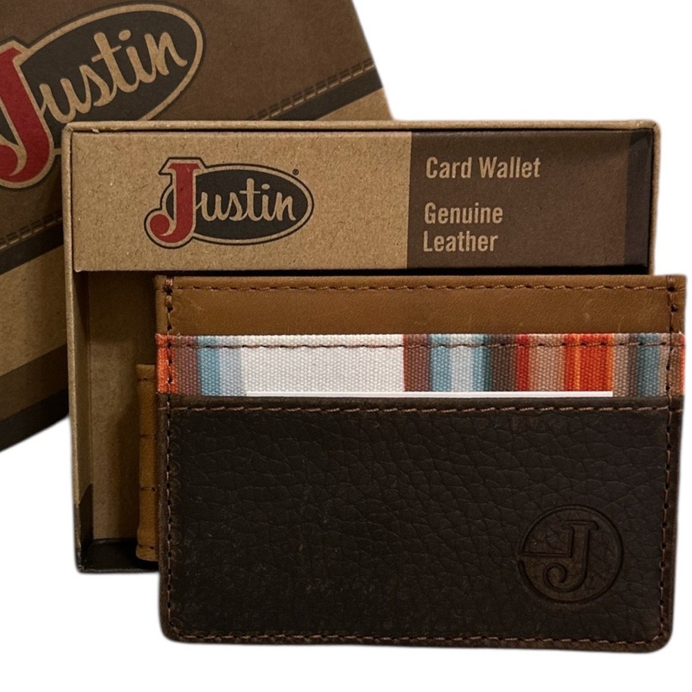 New Justin Card Wallet Serape Inlay Leather New In Box